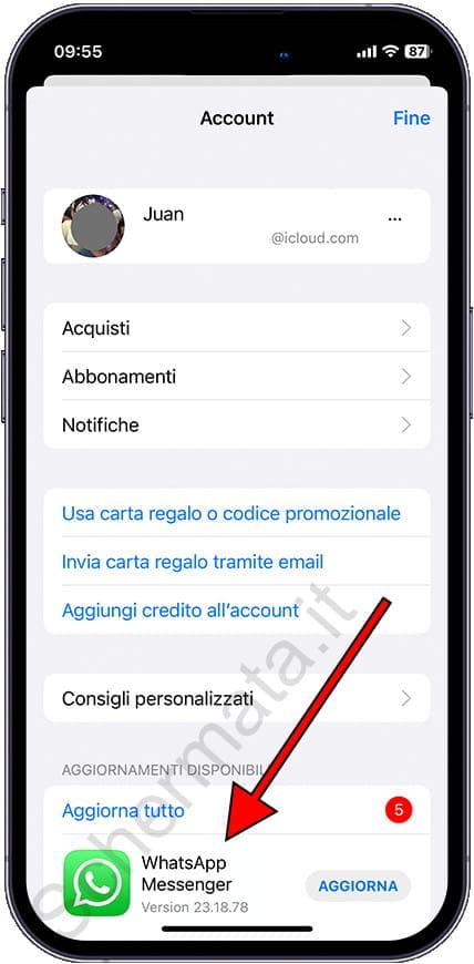 Elenco degli aggiornamenti disponibili dell'App Store