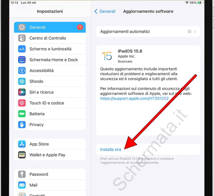 Installa ora l'aggiornamento dell'iPad