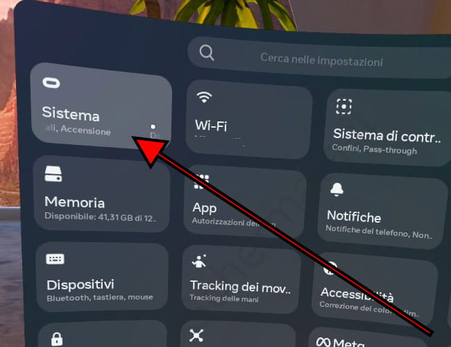 Impostazioni del sistema Oculus