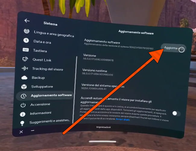 Pulsante di aggiornamento di Meta Quest