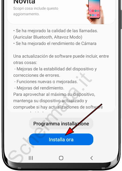 Installa dell'aggiornamento Samsung