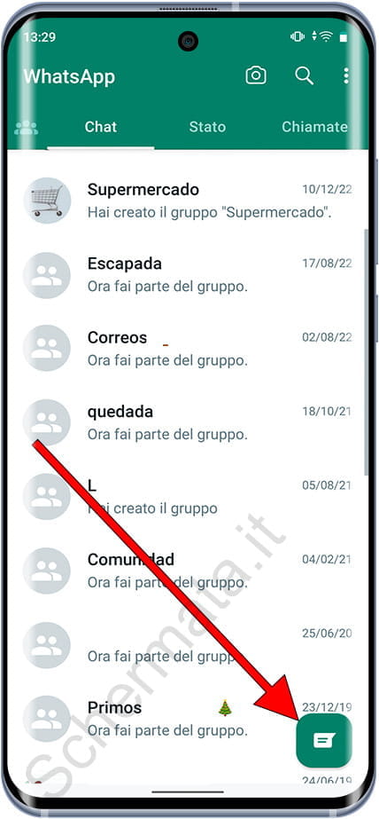 Pulsante Avvia nuova conversazione WhatsApp