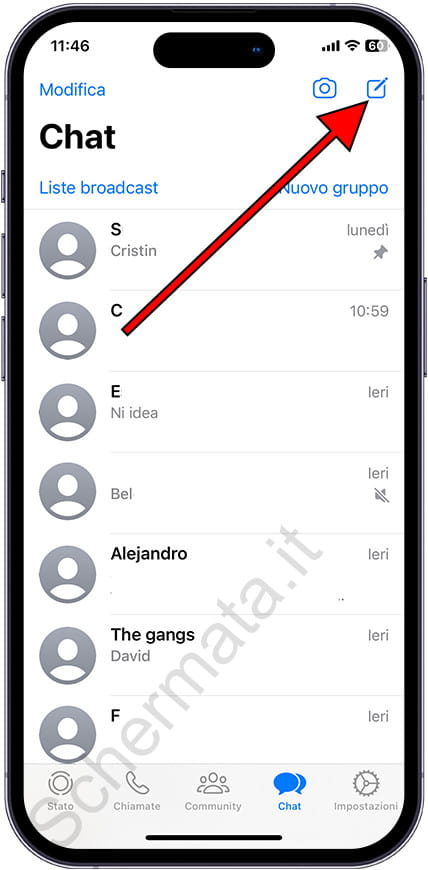 Nuova conversazione WhatsApp per iPhone