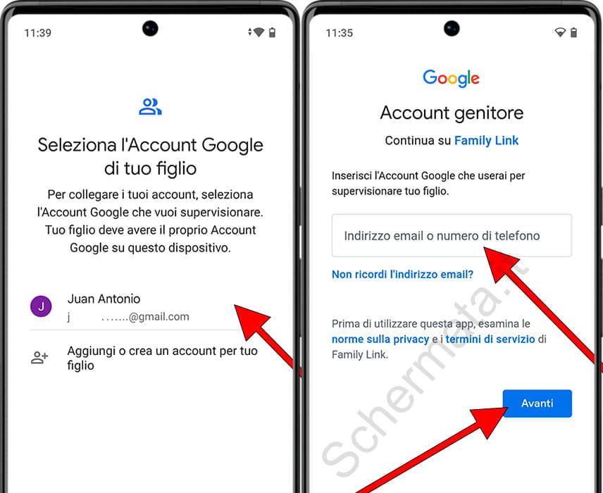 Account Google nel controllo genitori di Android