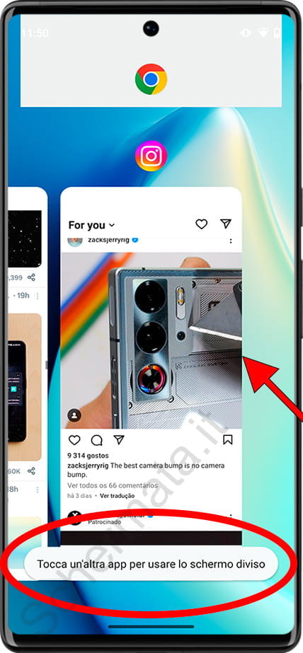 Tocca un'altra app per utilizzare lo schermo diviso