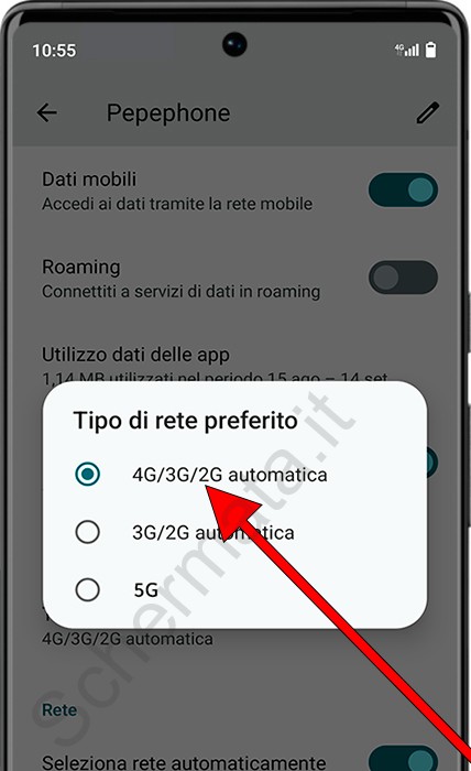 Cambia il tipo di rete Android 5G