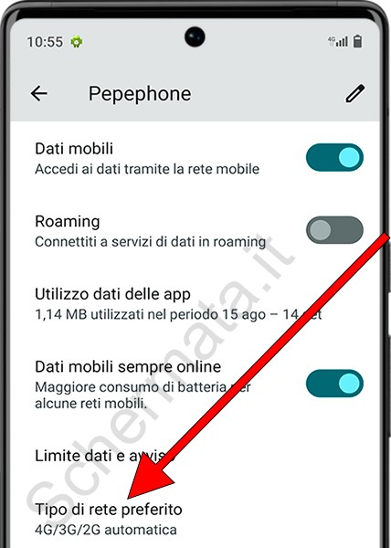 Tipo di rete preferito da Android