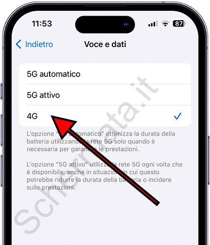 Disattiva il 5G su iPhone