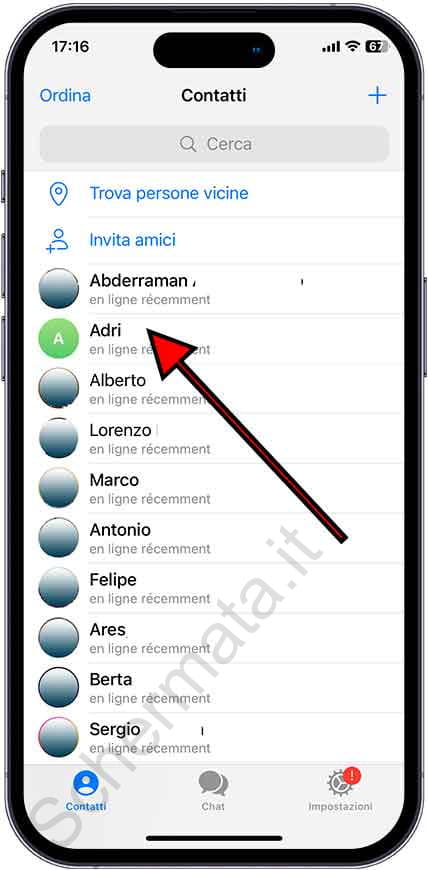 Contatti di Telegram su iPhone