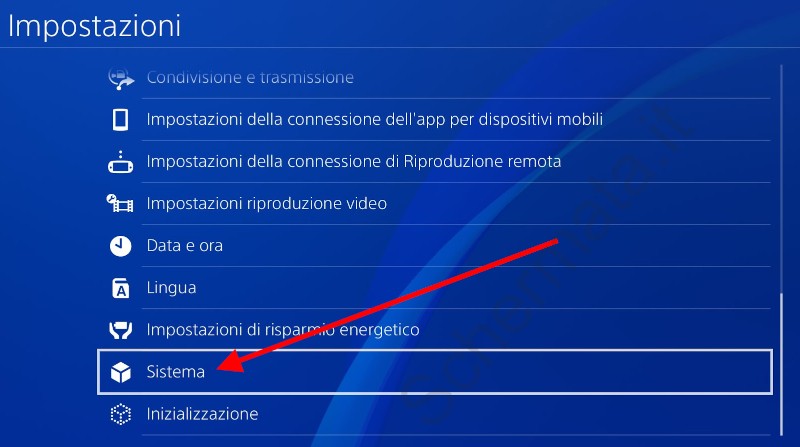 Impostazioni > Sistema PlayStation 4