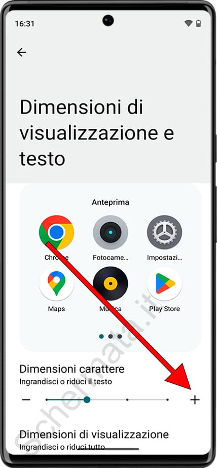 Modificare la dimensione del testo su Android