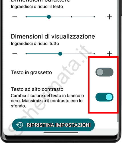 Testo in grassetto e ad alto contrasto su Android