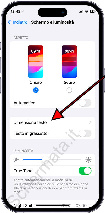 Dimensioni del testo dell'iPhone