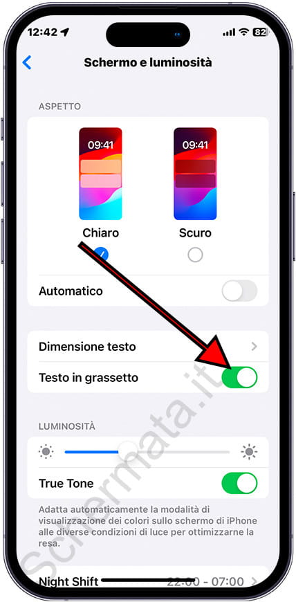 Testo in grassetto sull'iPhone