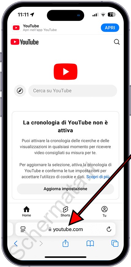 Aprire YouTube nel browser web