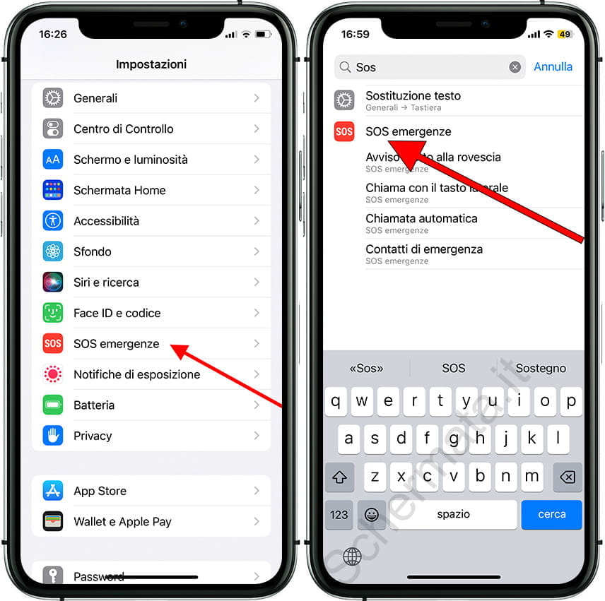 Impostazioni di emergenza SOS iPhone