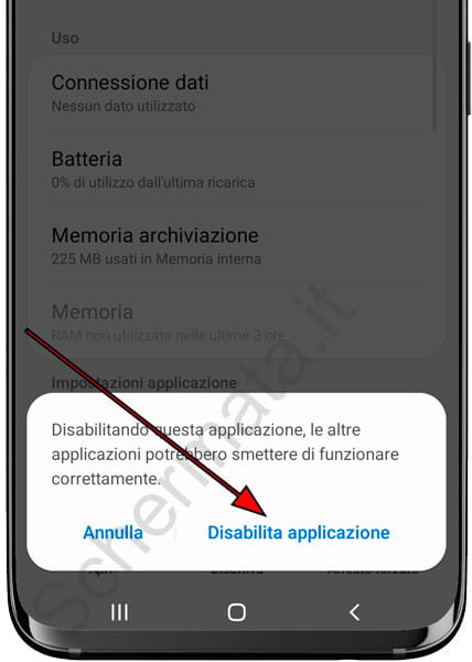 Disattiva applicazione Samsung