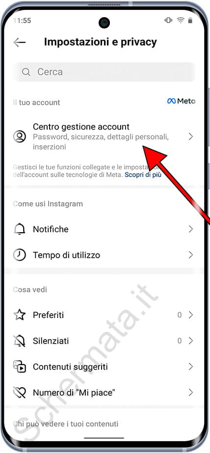 Centro gestione account Instagram