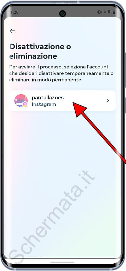 Scegli l'account per eliminare Instagram