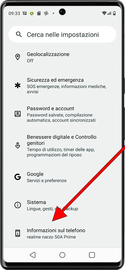 Informazioni sul telefono Android