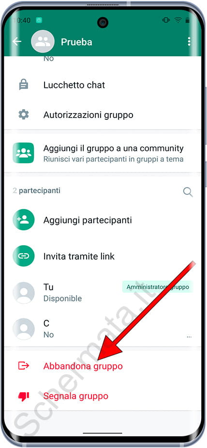 Abbandona il gruppo su WhatsApp