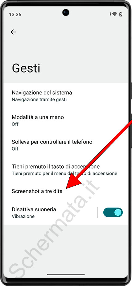 Screenshot con tre dita Android