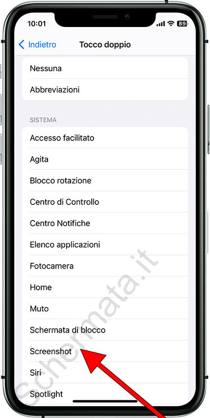 Screenshot senza pulsanti iPhone