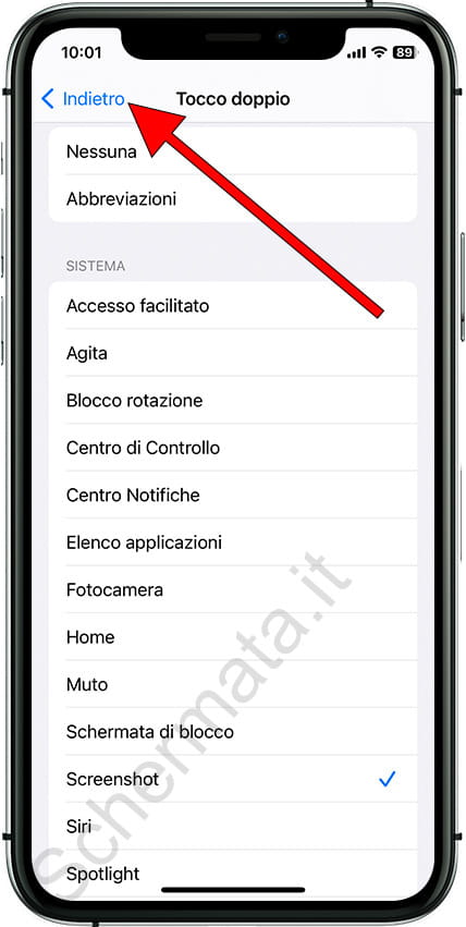 Torna indietro iPhone