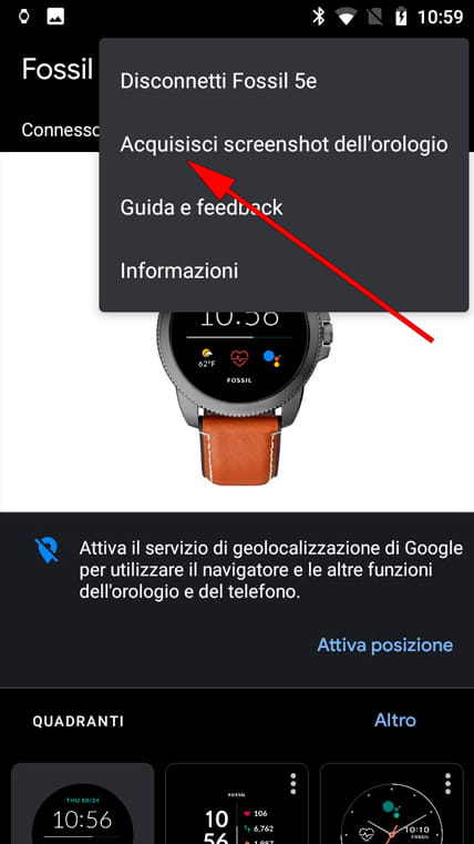 Screenshot dall'app Wear OS