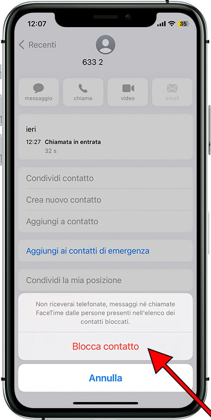 Conferma il blocco del contatto iOS