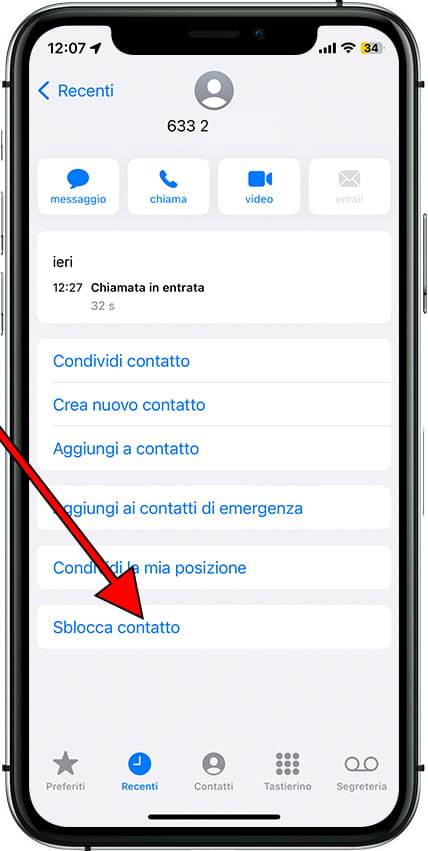 Sblocca contatto iOS