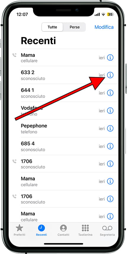 Informazioni sul numero di telefono iOS