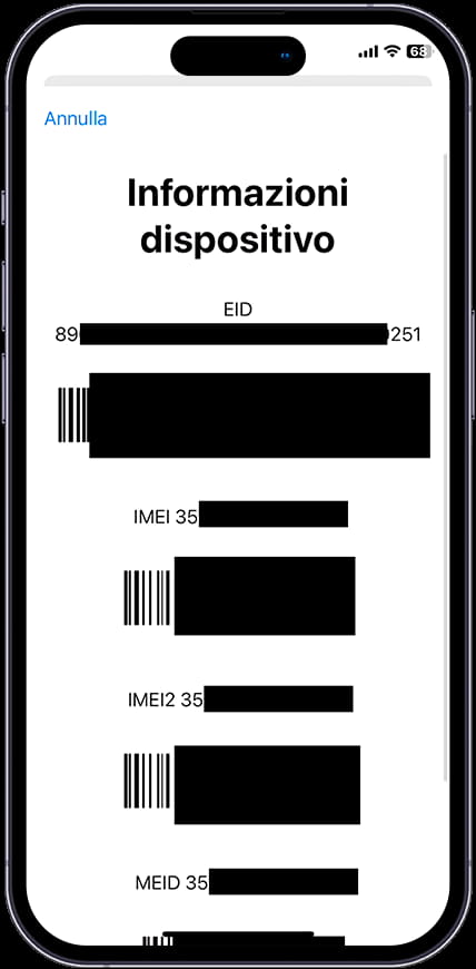 Informazione IMEI iOS