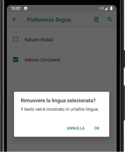 Conferma rimuovere le lingue Android