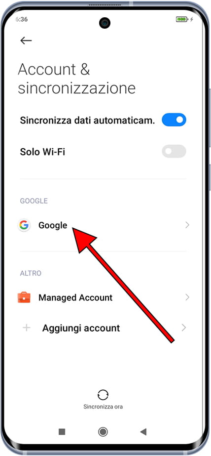 Account & sincronizzazione - Google su Xiaomi