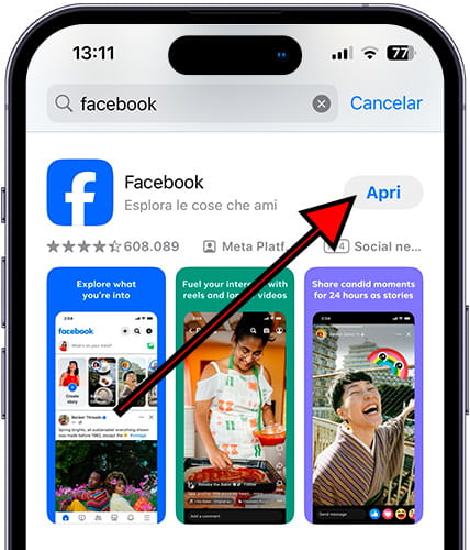 Apri Facebook sull'iPhone