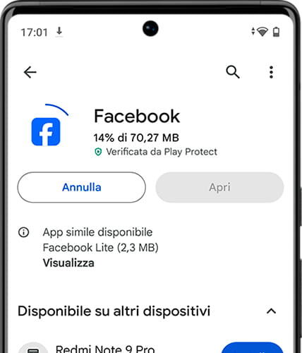 Scaricamento di Facebook su Android