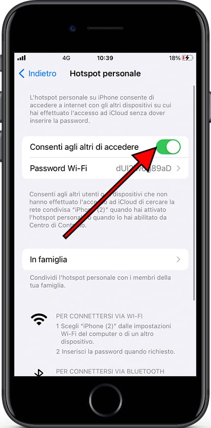 Consenti agli altri di accedere hotspot personale