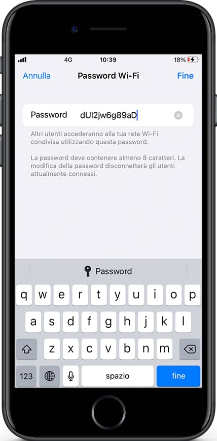 Cambia la password Hotspot personale