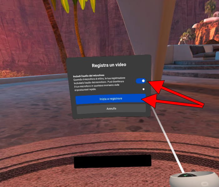 Messaggio Inizia a registrare Oculus