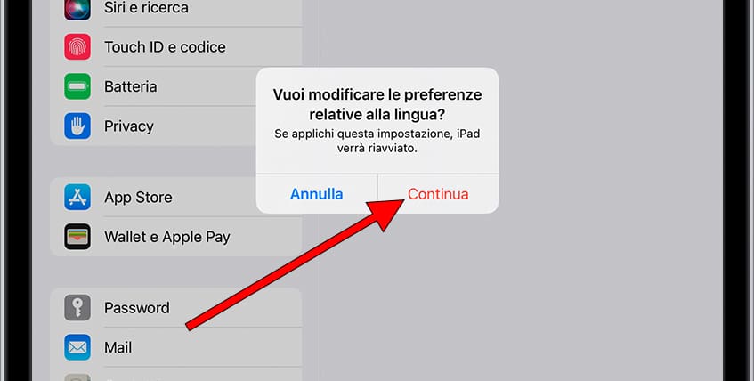 La conferma elimina la lingua iOS