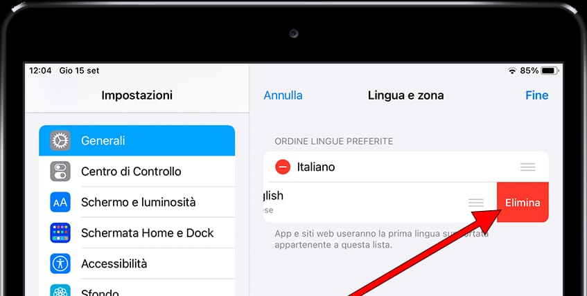 Rimuovi la lingua iOS