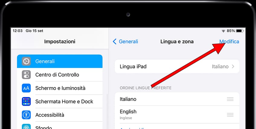 Modifica la lingua di iOS