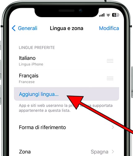 Lingua iOS per iPhone