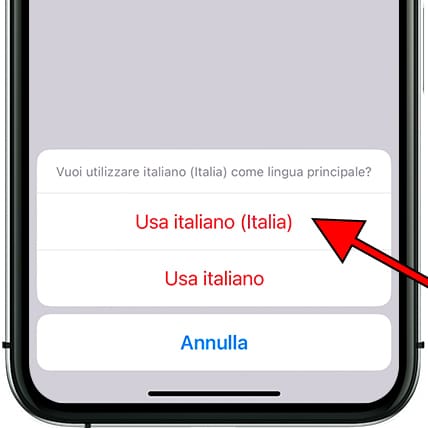 Conferma cambio lingua iOS