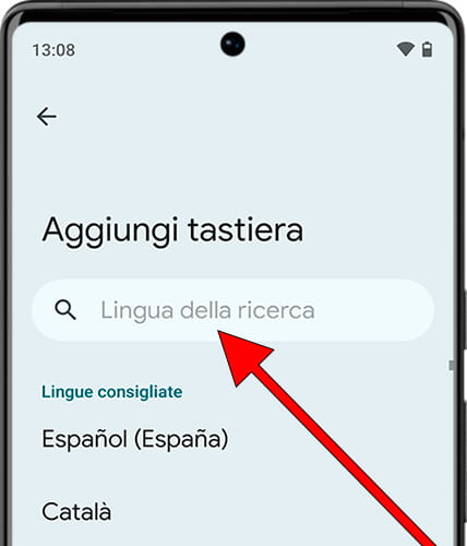Cerca le lingue della tastiera Android