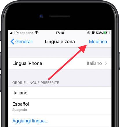 Modifica la lingua di iOS