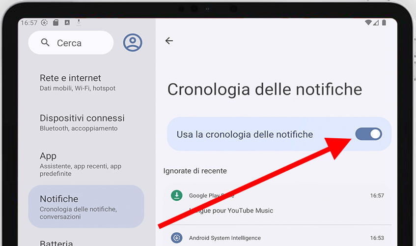 Attiva Cronologia Notifiche Android