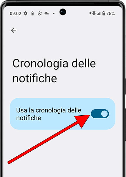 Attiva Cronologia Notifiche Android