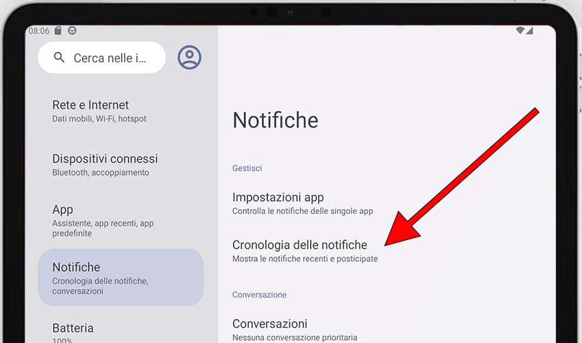 Cronologia delle notifiche di Android